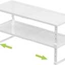 Expandable Adjustable Stackable Kitchen Organizer, Spice Rack,Metal Pantry Storage Shelves Racks,Counter Shelf for Cabinets, Countertop, Cupboard(2 Packs/Large/White) (10.24"D x 16.6"~26.5"W x 6.1"/7.5"H0