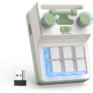 6 Key 2 Knob Macro Keyboard - Programmable Wired/Bluetooth /2.4G Receiver One Handed Gaming Keyboard With Software Macro Keys, Hot-Swap Switch RGB For Photoshop, Gaming (Green)