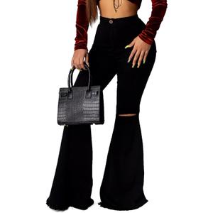 Bell Bottom Jeans for Women High Waisted Stretch Ripped Skinny Hole Classic Raw Hem Denim Flare Pants XL