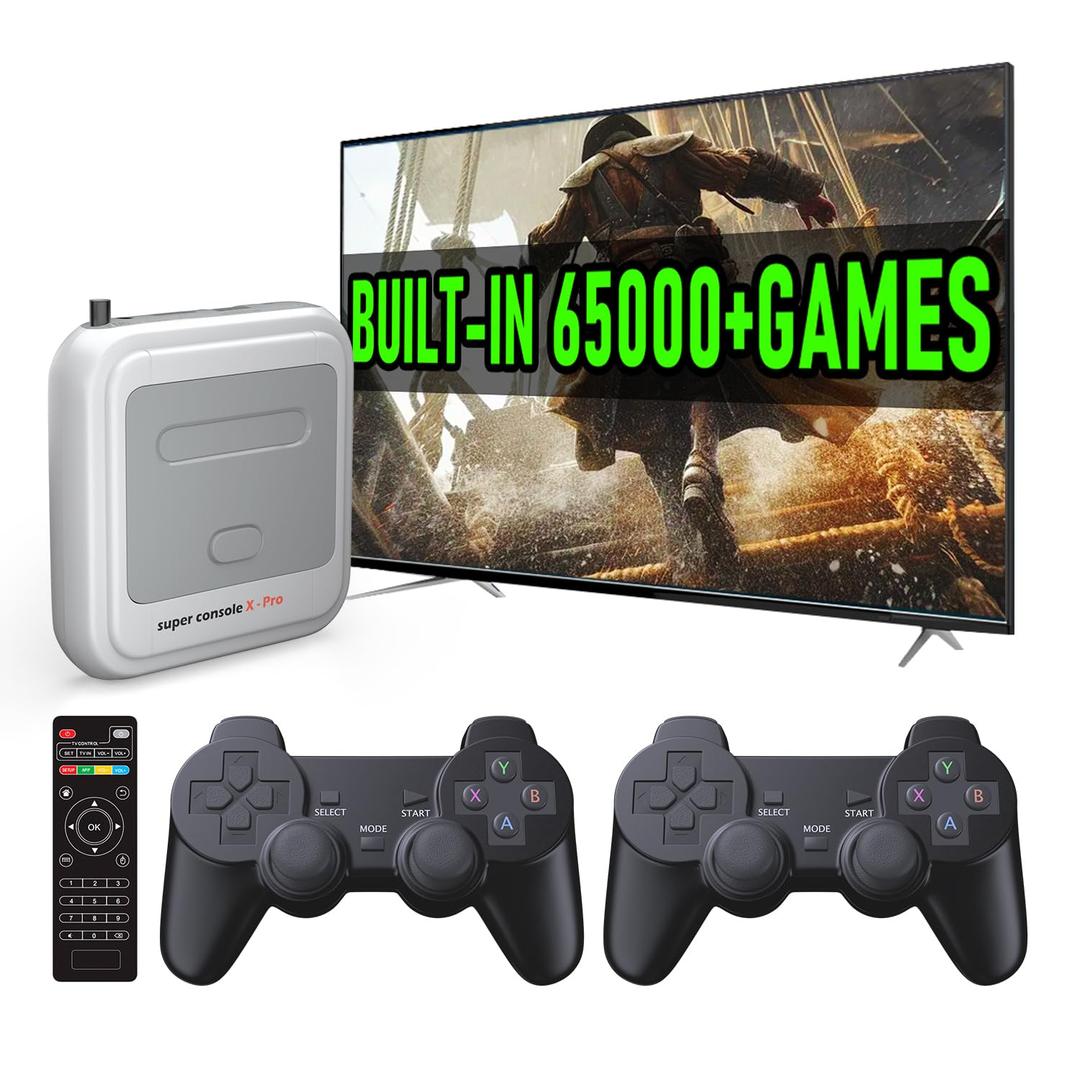 Kinhank Super Console X Pro with 65000+ Games,TV & Game System in 1 Mini Retro Game Consoles for 4K TV HD/AV Output,Compatible with 63+ Emulators,2 Wireless Game Controllers Included