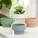 flower pot pot planters pot garden pot Simple ceramic flowerpot green plant horticultural planting circular pot vertical striped flowerpot Ceramic Flower Pot For Home Use Exquisite Light Luxury (15cm*10cm, White)