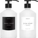 Luxury Glass Soap Dispenser Set of 2 - Elegant Aesthetic White Glass Bottles with Modern Matte Black Stainless Steel Pumps, Ideal for Kitchen, Bathroom, Hand Soap, Dish Soap, and More.