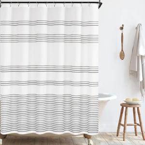 jinchan Grey and White Shower Curtain for Bathroom Modern Farmhouse Striped Waterproof Fabric Shower Curtain Set with 12 Hooks Machine Washable 70x72 Inches