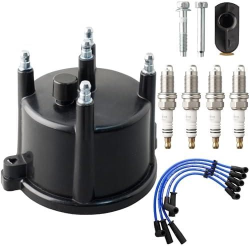 MOAUTO Ignition Distributor Cap & Rotor and Iridium Spark Plugs with Wire Set Tune Up Kit 671-4070 FD174T Compatible with Jeep Wrangler 1991-1995 Cherokee Comanche Dodge Dakota 1996-1998 2.5L L4
