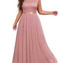 Miusol Women's Plus Size Sleeveless Scoop Neck Floral Lace Bridesmaid Evening Party Maxi Dress Pink 4XL