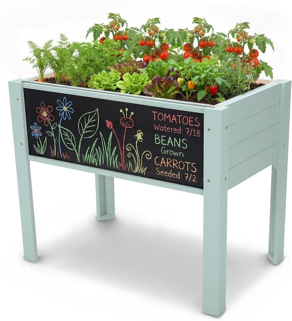 Raised Garden Bed with DIY Chalkboard, 30 x 24 x 18 inch, Green