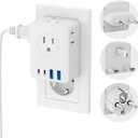 European Travel Plug Adapter, Detachable Adapter Type C/G/E/F Plug, 4 AC Outlets, 4 USB Ports (2 USB C), EU UK Germay France Greece Travel Plug Adapter