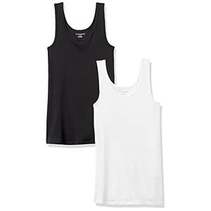 Amazon Essentials Women's Slim-Fit Scoop Neck Tank Top, Pack of 2, Black/White, Medium