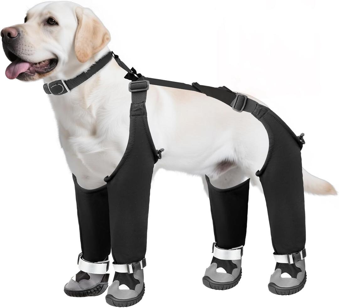 Dog Suspender Boots, Waterproof Dog Rain Boots, Puppy Snow Shoes for Winter, Anti Dirt Pants with Shoes, Adjustable Suspender Pants for Outdoor Walking & Paw Protectors (1)