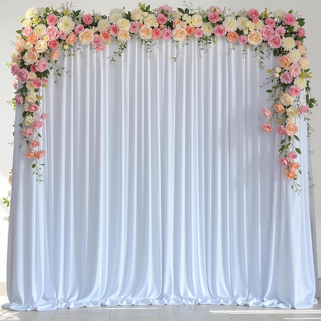 Wokceer White Backdrop Curtain for Wedding Parties 10x8FT Wedding Curtains Backdrop Drapes Polyester for Photoshoot Baby Shower Birthday Party Curtains Photography Background 2 Panels 5x8FT (10FTx8FT)