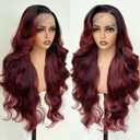 Burgundy Ombre 26 Inch HD Lace Front Wigs for White Women Black Women - Pre Plucked Body Wave Synthetic Wig with Tiny Knots 136 Pre Layered Natural Hairline Glueless Wigs Wear and Go