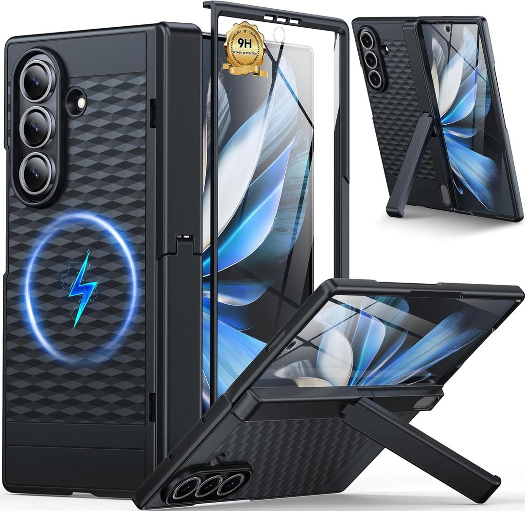 Magnetic for Samsung Galaxy Z Fold 7 Case,[Built-in Screen Protector] [Hinge Protection] [Kickstand][Compatible with MagSafe] Full Body Protective Phone Case for Galaxy Z Fold 7 Black