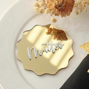 UNIQOOO 20 Pcs Mirror Gold Acrylic Place Cards, 3.2 inches Circular Wavy DIY Name Place Card, Smooth Edge, Acrylic Table Sign, Perfect for Wedding Table Decor, Centerpiece, Decoration, Anniversary