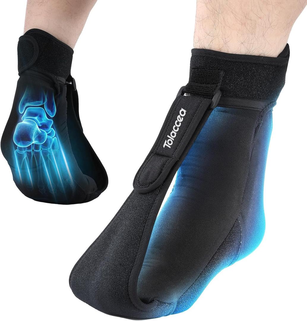Tolaccea Plantar Fasciitis Night Splint Ice Pack Sock with Full Foot Ice Gel & Enhanced Cooling Arch Gel Pack, Adjustable Foot Splint for Women & Men for Foot Drop & Heel Pain S/M