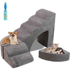 Dog Stairs for High Bed - LitaiL 30 inches Foam Pet Steps for High Beds, Adjustable L Shape Dog Ramps for Bedside, 6 Tiers Stairs for Dogs to Get on Bed