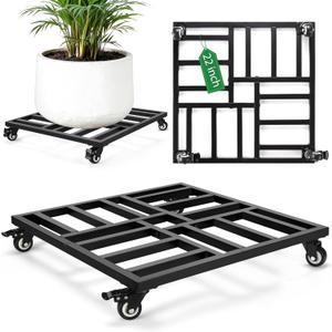 AugFir 22" Plant Caddy with Wheels Heavy Duty, Rolling Metal Plant Stand Indoor Outdoor, Square Plant Dolly with Lockable Caster Wheels for Large Plant Pots, 600LBS Capacity (Black)