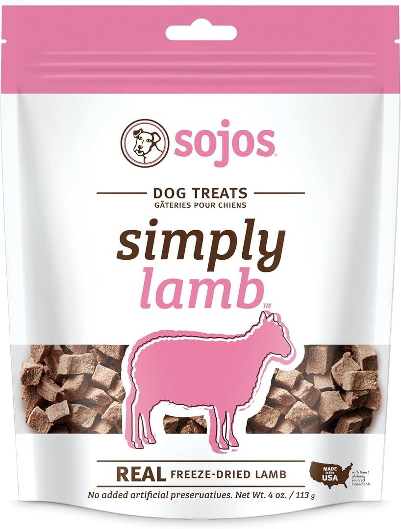 SOJOS Natural Pet Food Simply Lamb Grain Free Freeze-Dried Raw Dog Treats, 4-Ounce Bag (557030), Best By: 08/28/25