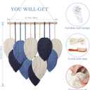 Weldomcor Macrame Wall Hanging Leaves Chic Woven Leaf Tassels Decoration Cotton Ornaments Tapestry Room Decor Modern Bohemian Handmade Feather Wall Art Decorations for Apartment Backdrop (Navy Blue)