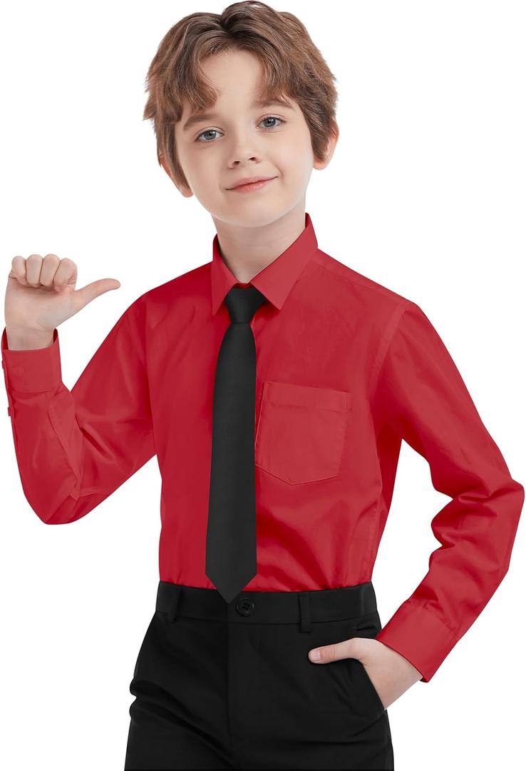 Boys Dress Shirts Long Sleeve, Boys Button Down Shirt Wrinkle-Free for Formal & Casual (Not Tie)
