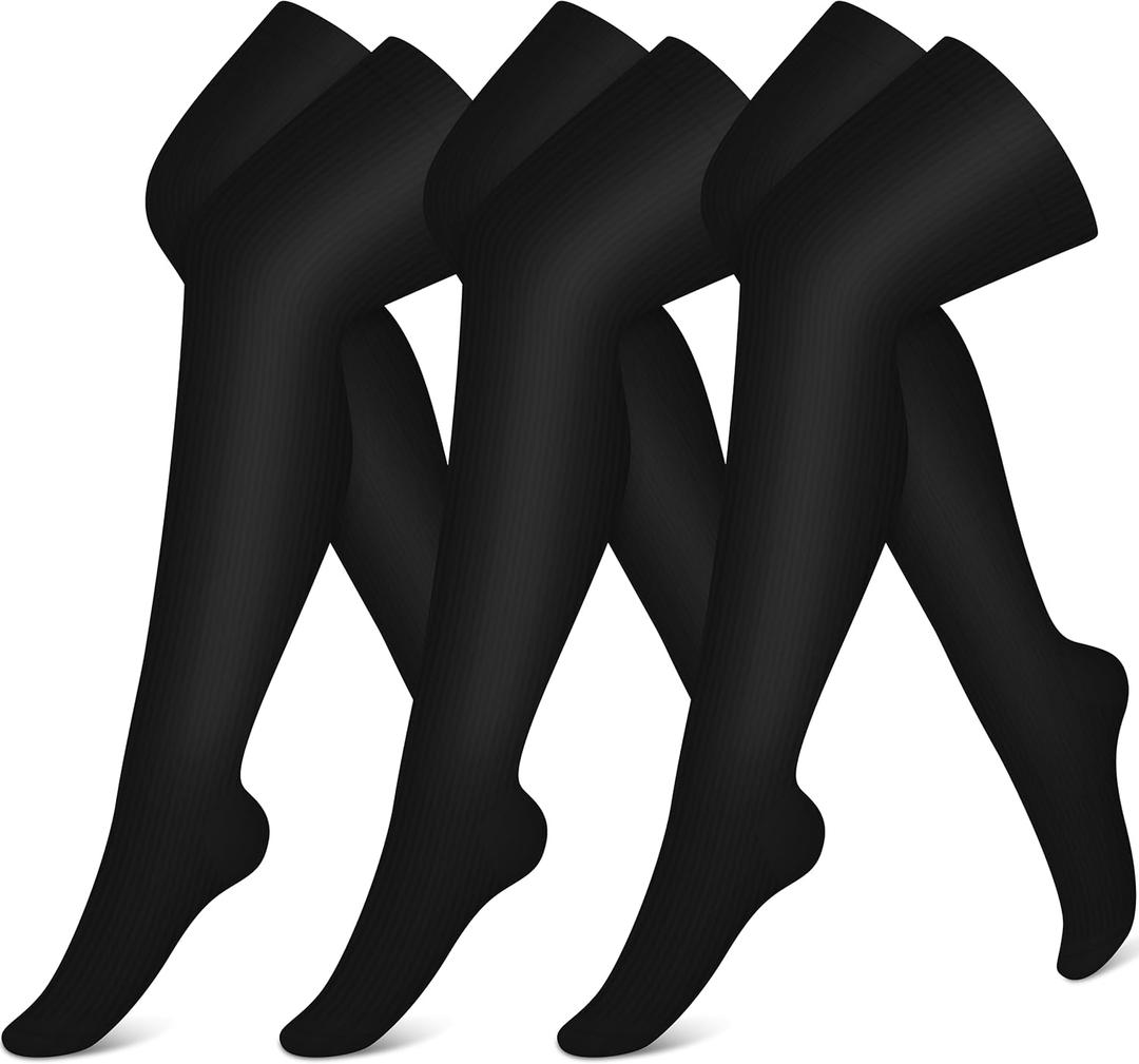 CHARMKING Compression Socks (3 Pairs) Knee High Compression Sock for Women & Men Stockings for Running, Cycling,Athletic (Small-Medium, 01 Pure Black/Black/Black)