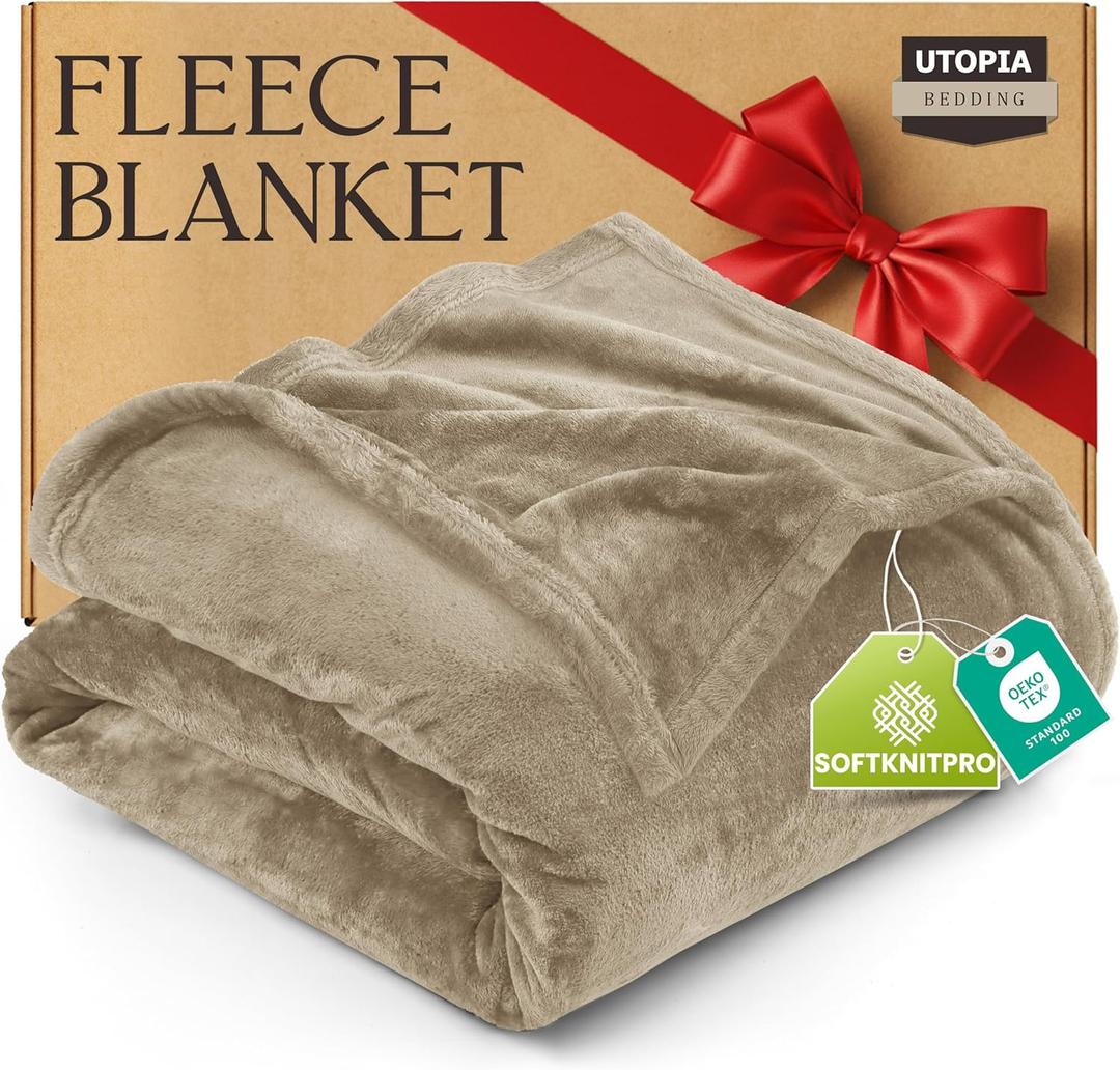 Utopia Bedding Fleece Blanket King Size Camel 300GSM Luxury Fuzzy Soft Anti-Static Microfiber Bed Blanket (90x102 Inch)