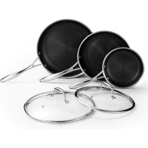 DELUXE Hybrid Nonstick Fry Pan Set 5-Piece, 8, 10 and 12-Inch Frying Pan Cookware Set with Glass Lids, Skillet with Stay-Cool Handles, Dishwasher&Oven Safe, PFOA Free Compatible with All Cooktops DELUXE Hybrid Nonstick Fry Pan Set 5-Piece, 8, 10 and 12-Inch Frying Pan Cookware Set with Glass Lids, Skillet with Stay-Cool Handles, Dishwasher&Oven Safe, PFOA Free Compatible with All Cooktops