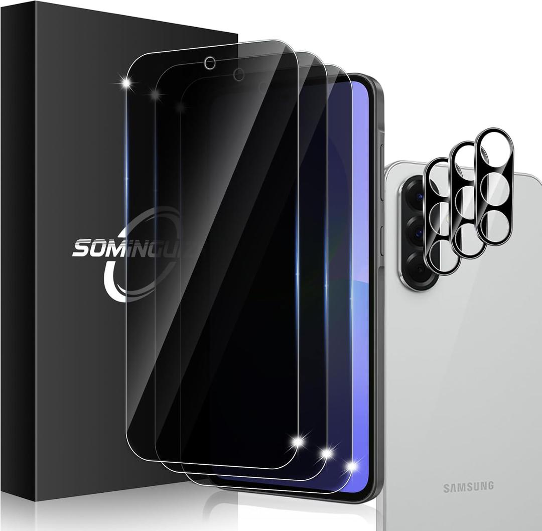 3+3 Pack for Samsung Galaxy A36 5G Privacy Screen Protector & Phone Camera Lens Protector 9H Tempered Glass Cell Phone Protector, Anti-Fingerprint(Galaxy A36 Privacy)