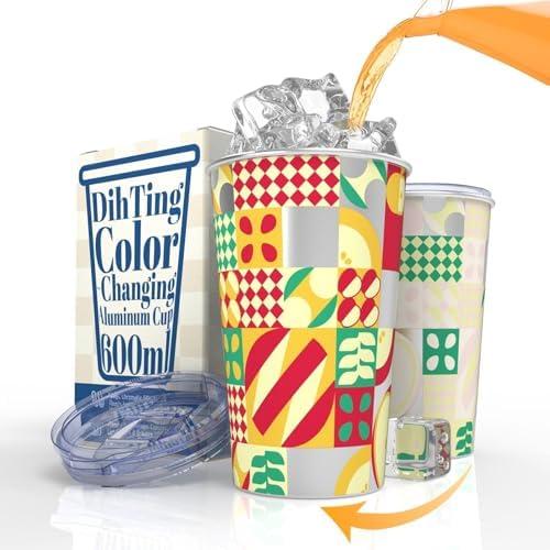 DiHTing Reusable 21oz Color Changing Cup with Lid, Unbreakable Metal Drinking Cup for Summer Parties, Family Gatherings and Outdoor Events, Apple Pattern 2 Pack