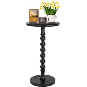 Round Side Table for Small Spaces, Drink Table with Oak Wood Pedestal, Modern End Table Nightstand for Living Room, Bedroom, Office, and Corners, Tool-Free Assembly, Black (Blcak)