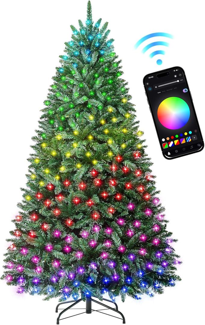 HOLLO STAR 6 ft Prelit Christmas Tree with 270 LED Lights, App Control, Artificial Christmas Tree with Multi-Color RGBW Lights, 1072 Branch Tips, Metal Base, Easy to Assemble, for Home, Party