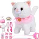 Interactive Kids Toy: Touch & Voice Controlled Remote Control Cat, Lifelike Walking, Meows & Wags Tail, Ages 3-7 (White)