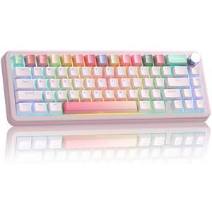 YUNZII B68 Wireless Mechanical Keyboard,Tri-Mode BT5.0/2.4GHz/USB-C,Cute PBT Keycaps,Hot Swappable Creamy Typing Gasket Mounted,RGB Backlit NKRO for Win/Mac (Pink, Milk V2 Switch)