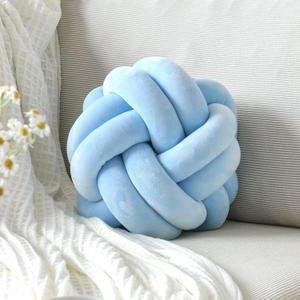 Knot Pillow Ball, Soft Decorative Throw Pillows Cushion, 11 Inch Round Plush Knotted Pillows Light Blue Pillow, Modern Home Throw Knot Decorative Cushion for Bedroom, Sofa, Couch