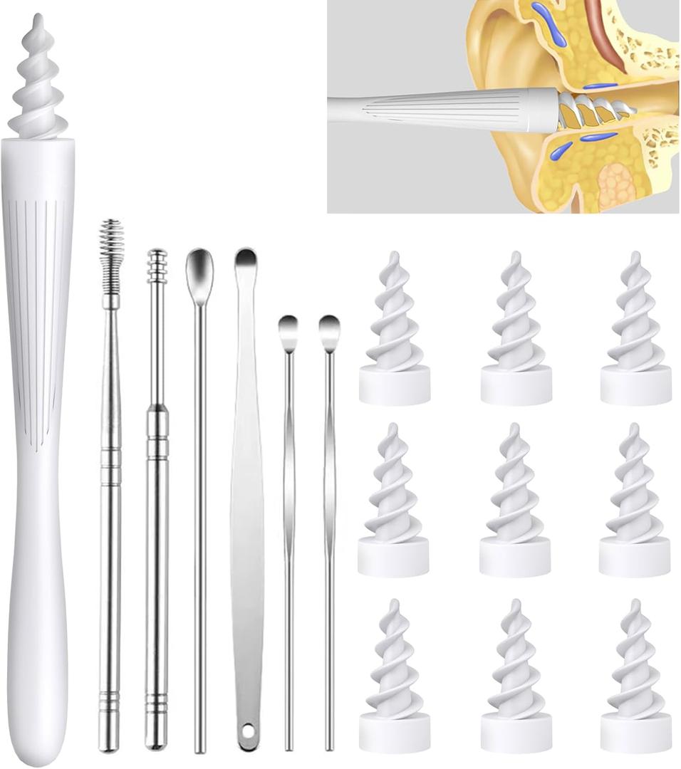 Ear Wax Removal Tool, 2025 Q-Grips Ear Wax Removal Reusable and Washable Replacement Soft Silicone Tips for Cleaner Earwax, Ear Wax Removal Kit Contains 7 Types of Ear Cleaner Tools (White)