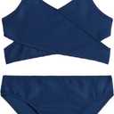 Kanu Surf Girls' Coral Reef Beach Sport Wrap Around Bikini 2-Piece Swimsuit (14, Rib Solid Navy)
