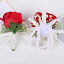 MAFELOE 2 Pieces Party Prom Homecoming Artificial Rose Wrist Corsage and Boutonniere Set, Groom Groomsmen Bride Bridesmaids Wedding Simulation Flowers Accessories Suit Decorations - Red