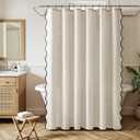 MIULEE Linen Scalloped Cream Shower Curtain with 12 Metal Hooks Boho Farmhouse Cute Heavy Duty Washable Waterproof Thick Cloth Shower Curtains with Black Border for Bathroom Hotel,W72*L72, Natural