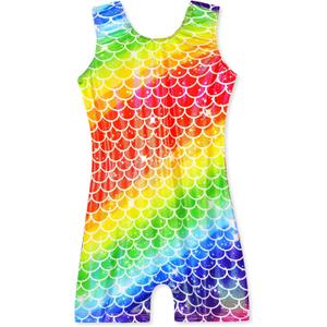 Domusgo Gymnastics Leotards for Girls Sparkly One Piece Sleeveless Tumbling Unitards (8-9 Years, Starfish Scale) 140