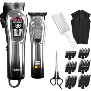 TCMKY Hair Clippers for Men, Professional Clippers and Trimmers Set, Cordless Clippers for Hair Cutting, Beard Trimmer, Barber Clippers, Rechargeable Electric Shaver (Silver)