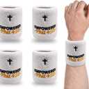 4 Pack Christian Sports Sweat Wristbands with Scripture & Cross for Men Women Gym Football Basketball Baseball (White)