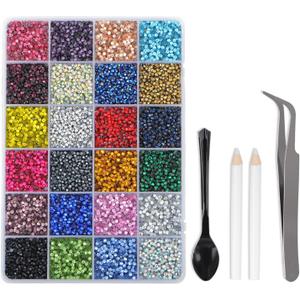 LPBeads Glass Hotfix Rhinestones Bulk SS10 14400pcs 24 Colors Hotfix Crystal Flatback Rhinestones for Crafts Clothes with Tweezers and Wax Pencil Kit