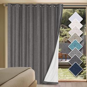 H.VERSAILTEX Linen Blackout Curtains Durable Thick Textured Linen Look 100% Blackout Patio Door Curtain Anti Rust Grommet Extra Wide Sliding Door Curtain Panel, W100 x L108 inch - Grey