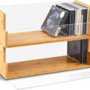 CroBlissful 2 Set Wooden Cd Storage Box Display Holder Shelf Bamboo & acrylic Visible Racks with Carrying Handles, Cassette Tape Organizer Shelf for Movie Case, Store up to 60 Pcs Cds