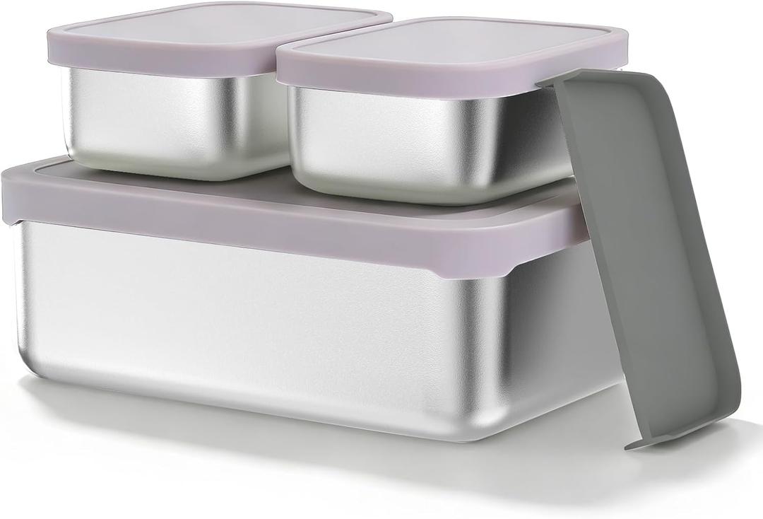 Stainless Steel Bento Box, Leak-proof Metal Lunch Box Container, Microwave-Safe, with Divider, Snack Food Storage Container for School Work (Violetcolor)