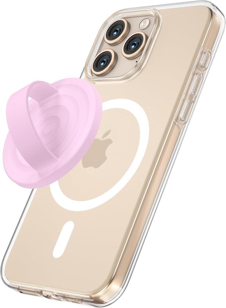 Magnetic Phone Grip Holder Compatible with MagSafe, Ultra Thin Silicone Finger Loop Ring Magnetic Grips for Back of Phone for iPhone Pro Max/Plus/16/15/14/13/12 Series, Primrose Pink