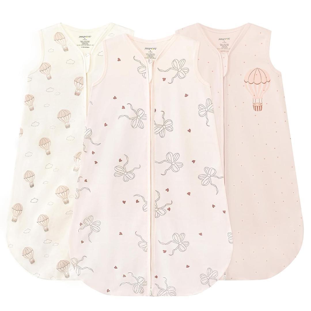 JELLYMONI Baby Sleep Sack 0-6 Months, 100% Cotton 3 Pack 0.5 TOG Baby Wearable Blanket Infant Sleep Sack with 2-Way Zipper Newborn Sleep Sacks