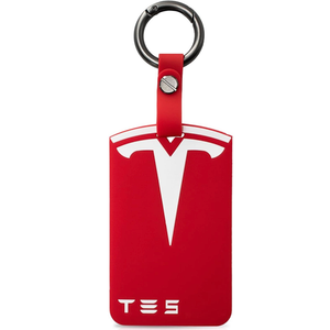 1 Piece Silicone Key Card Holder Case Compatible with Tesla, Key Protector Cover, Security Card Holder with Key Chain, Black and Red