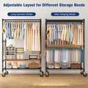 Homdox Heavy Duty Rolling Clothes Rack, Adjustable Clothing Rack for Hanging Clothes, Portable Closet Rack with 4 Hanging Rods, 2 Storage Shelves, 45" W x 20.5" D x 80" H, Black