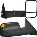 Tow Mirrors Compatible with 2002-2008 Dodge Ram 1500, 2003-2009 2500 3500, Smoked LED Turn Signal, Flip Up Extended Trailer Towing Side Mirrors, Power Heated Adjustable, Black Housing