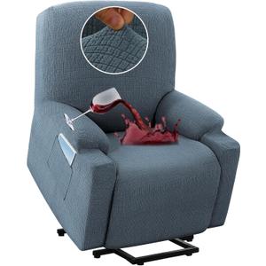 H.VERSAILTEX 100% Waterproof Recliner Chair Cover, Stretchy Non Slip Covers for Power Lift Recliner Chair, Washable Reclining Furniture Protector for Elderly People(Small,Stone Blue)